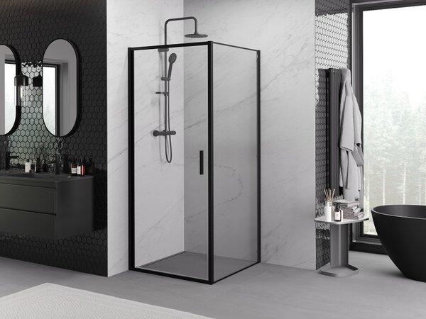 Mexen Exo cabina doccia a battente 90 x 90 cm, trasparente, nero - 817-090-090-70-00