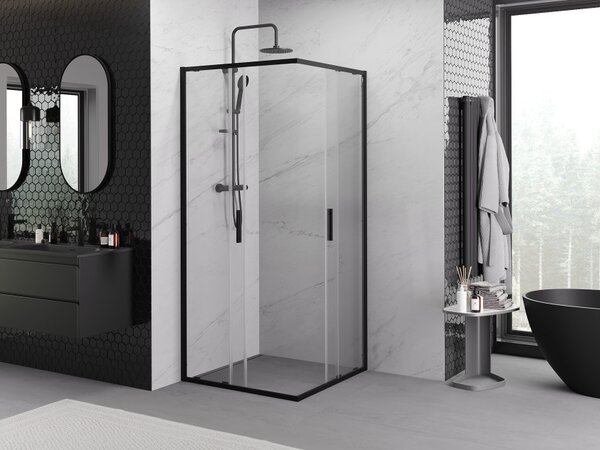 Mexen Exo cabina doccia quadrata scorrevole 90 x 90 cm, trasparente, nero - 8111-090-090-70-00