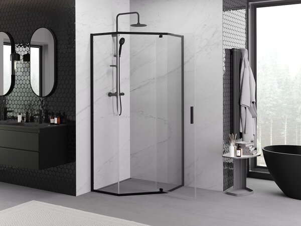 Mexen Exo cabina doccia pentagonale 90 x 90 cm, trasparente, nera - 812-090-090-70-00