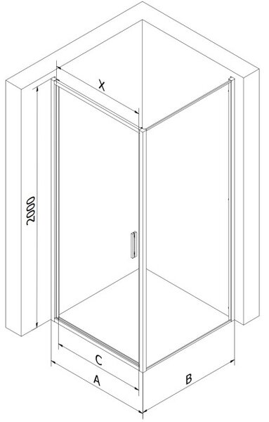 Mexen Exo cabina doccia a battente 90 x 90 cm, trasparente, nero - 817-090-090-70-00