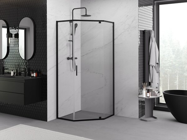 Mexen Exo cabina doccia pentagonale 90 x 90 cm, trasparente, nera - 812-090-090-70-00