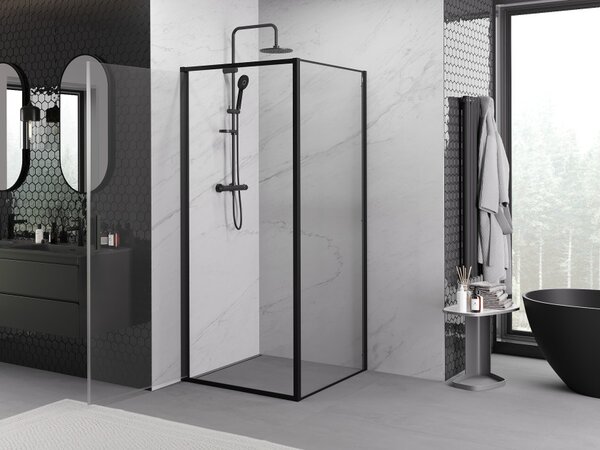 Mexen Exo cabina doccia a battente 90 x 90 cm, trasparente, nero - 817-090-090-70-00