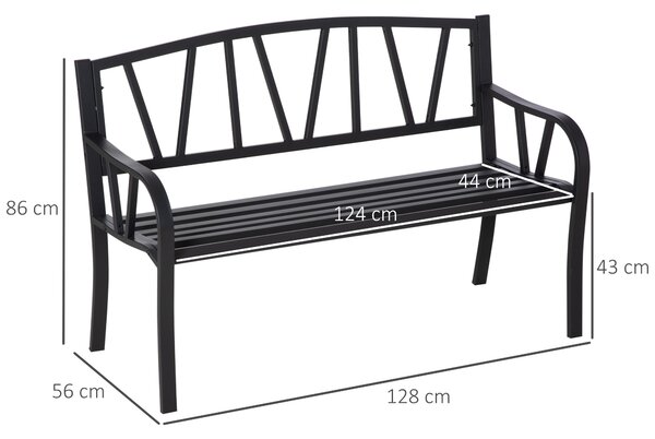 Outsunny Panchina da Giardino in Metallo Nero Impermeabile, Panca da Esterno in Ferro 2 Posti, 128x56x86cm|Aosom