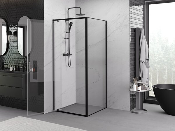 Mexen Exo cabina doccia apribile 90 x 90 cm, trasparente, nera - 8181-090-090-70-00