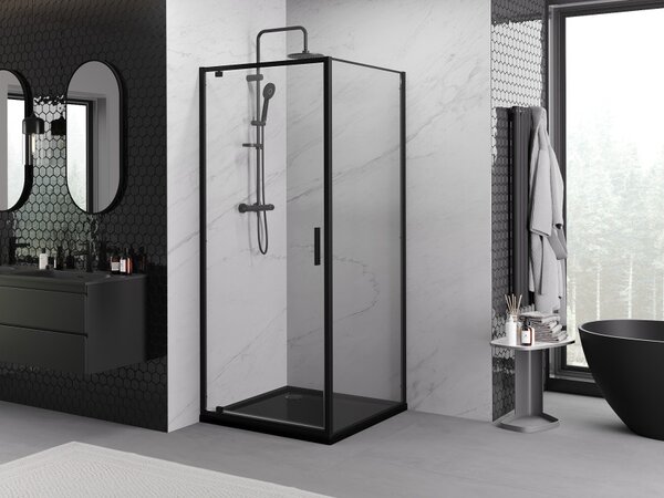 Mexen Exo cabina doccia apribile 90 x 90 cm, trasparente, nera - 8181-090-090-70-00