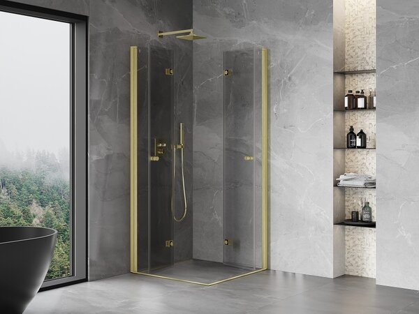 Mexen Mist-F Duo cabina doccia pieghevole 90 x 90 cm, trasparente, oro spazzolato - 8A6-090L-090P-55-00