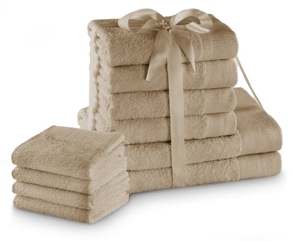 Set di asciugamani per viso e corpo tipo terry beige in cotone 10 pz Amari – Restilo