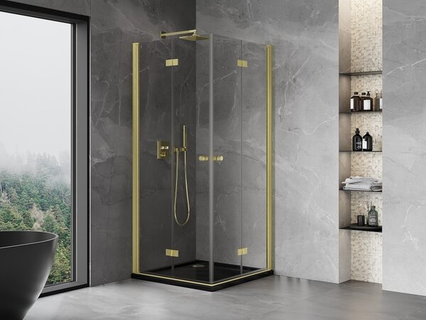 Mexen Mist-F Duo cabina doccia pieghevole 90 x 90 cm, trasparente, oro spazzolato - 8A6-090L-090P-55-00