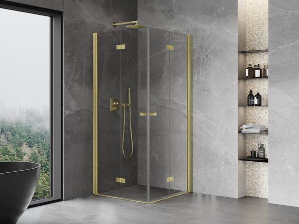 Mexen Mist-F Duo cabina doccia pieghevole 90 x 90 cm, trasparente, oro spazzolato - 8A6-090L-090P-55-00
