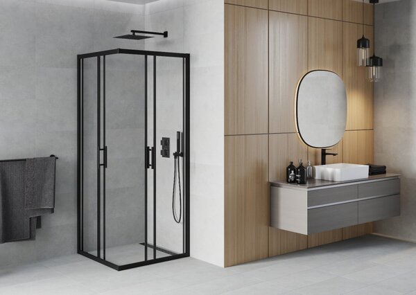 Mexen Rio cabina doccia quadrata 70 x 70 cm, trasparente, nera - 860-070-070-70-00