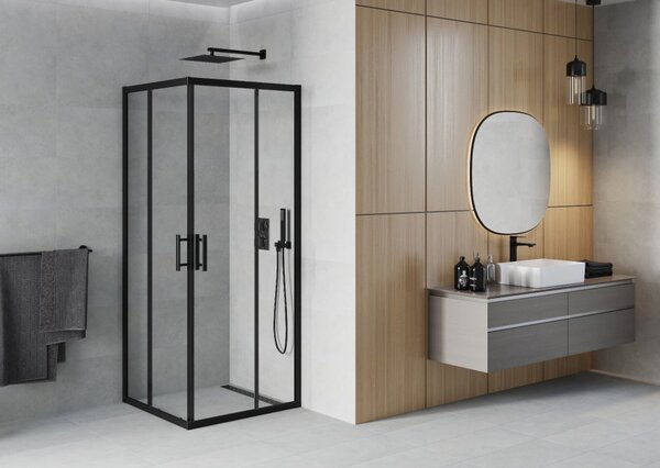 Mexen Rio cabina doccia quadrata 70 x 70 cm, trasparente, nera - 860-070-070-70-00