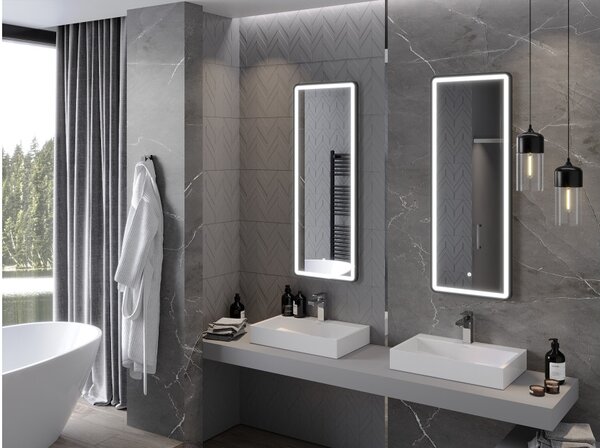 Mexen Coro specchio da bagno retroilluminato 45 x 120 cm, LED 6000K, anti-appannamento, cornice nera - 9817-045-120-611-70