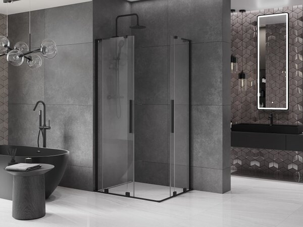 Mexen Velar L Duo cabina doccia scorrevole 100 x 90 cm, trasparente, nero - 871-100-090-02-03-70