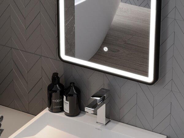 Mexen Coro specchio da bagno retroilluminato 45 x 120 cm, LED 6000K, anti-appannamento, cornice nera - 9817-045-120-611-70