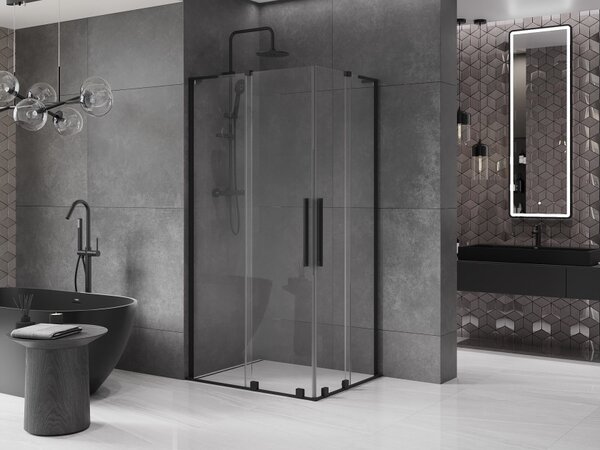 Mexen Velar L Duo cabina doccia scorrevole 100 x 90 cm, trasparente, nero - 871-100-090-02-03-70