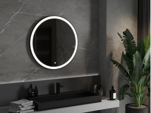Mexen Esso specchio da bagno illuminato, rotondo 80 cm, LED 6000K, antiappannamento, cornice nera - 9825-080-080-611-70