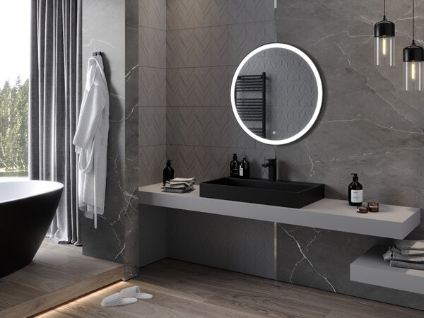 Mexen Esso specchio da bagno illuminato, rotondo 80 cm, LED 6000K, antiappannamento, cornice nera - 9825-080-080-611-70