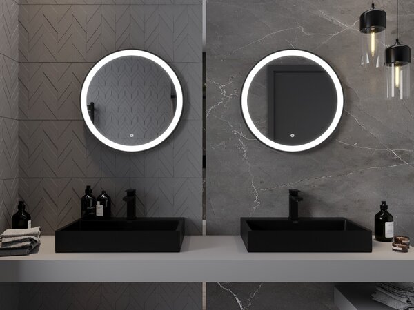 Mexen Esso specchio da bagno illuminato, rotondo 60 cm, LED 6000K, antiappannamento, cornice nera - 9825-060-060-611-70