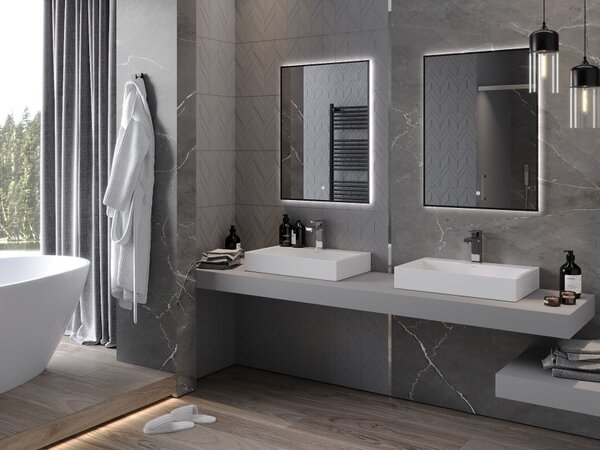 Mexen Erma specchio da bagno retroilluminato 60 x 80 cm, LED 6000K, antiappannamento, cornice nera - 9814-060-080-611-70