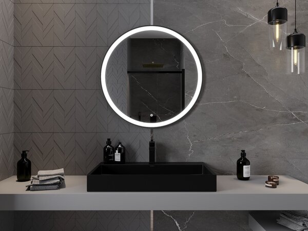 Mexen Esso specchio da bagno illuminato, rotondo 80 cm, LED 6000K, antiappannamento, cornice nera - 9825-080-080-611-70