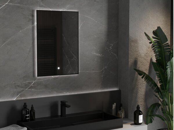 Mexen Erma specchio da bagno retroilluminato 50 x 70 cm, LED 6000K, anti-appannamento, cornice nera - 9814-050-070-611-70