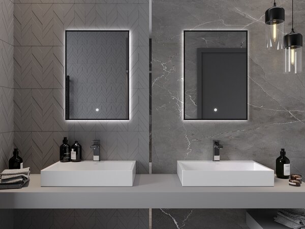Mexen Erma specchio da bagno retroilluminato 50 x 70 cm, LED 6000K, anti-appannamento, cornice nera - 9814-050-070-611-70