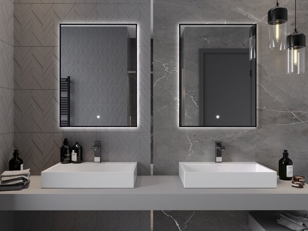 Mexen Erma specchio da bagno retroilluminato 60 x 80 cm, LED 6000K, antiappannamento, cornice nera - 9814-060-080-611-70