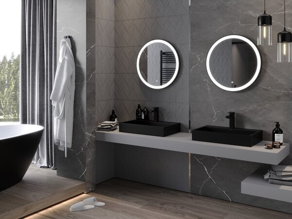 Mexen Esso specchio da bagno illuminato, rotondo 60 cm, LED 6000K, antiappannamento, cornice nera - 9825-060-060-611-70