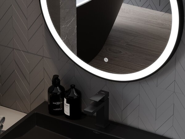 Mexen Esso specchio da bagno illuminato, rotondo 80 cm, LED 6000K, antiappannamento, cornice nera - 9825-080-080-611-70
