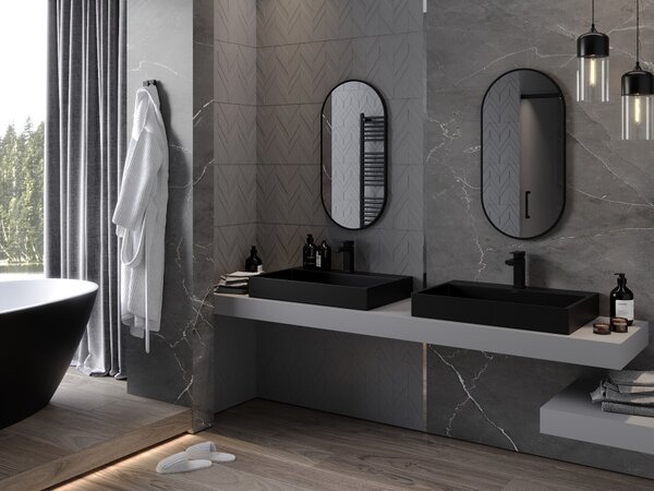 Mexen Loft specchio da bagno ovale 80 x 40 cm, cornice nera - 9851-080-040-000-70
