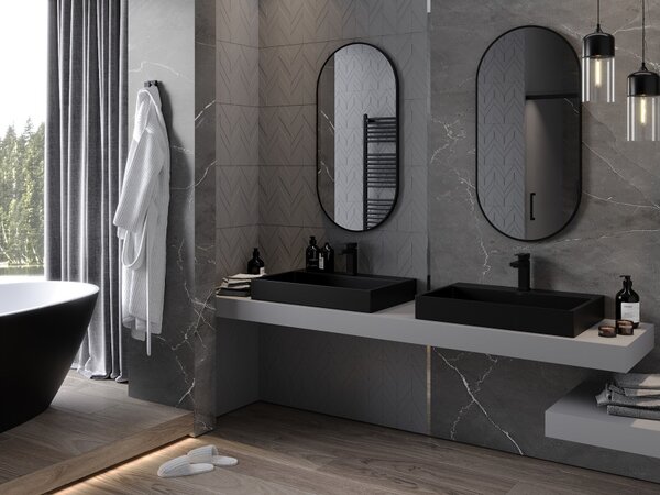 Mexen Loft specchio da bagno ovale 100 x 50 cm, cornice nera - 9851-100-050-000-70