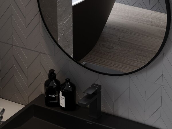 Mexen Loft specchio bagno rotondo 80 cm, cornice nera - 9850-080-080-000-70