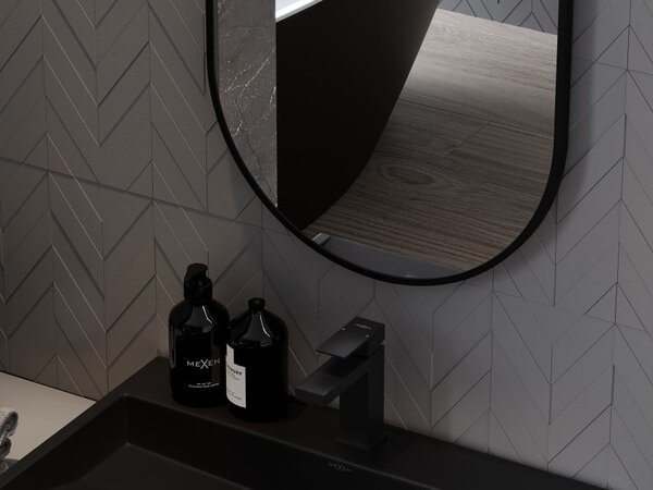 Mexen Loft specchio da bagno ovale 80 x 40 cm, cornice nera - 9851-080-040-000-70
