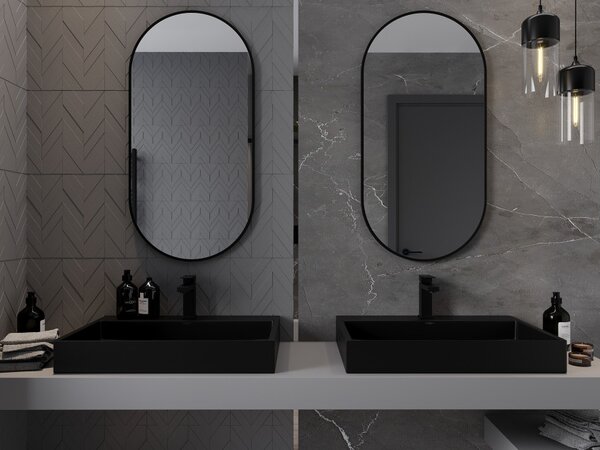 Mexen Loft specchio da bagno ovale 100 x 50 cm, cornice nera - 9851-100-050-000-70