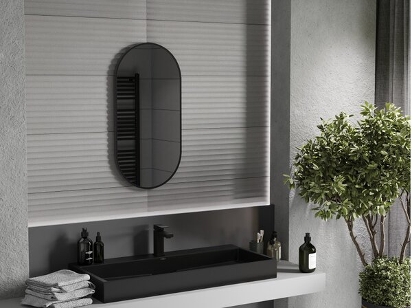 Mexen Loft specchio da bagno ovale 80 x 40 cm, cornice nera - 9851-080-040-000-70