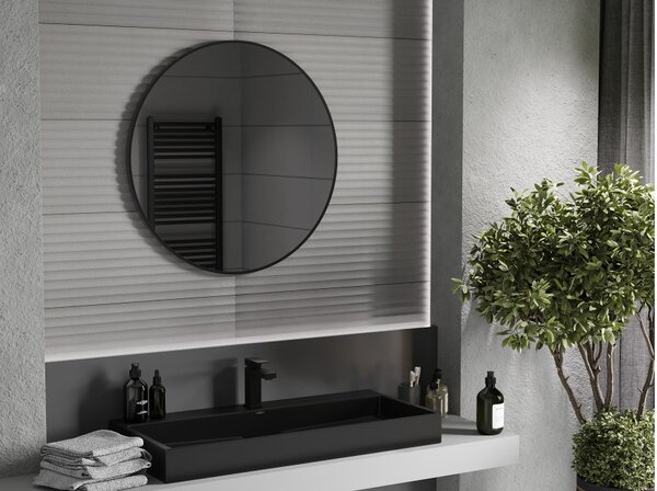Mexen Loft specchio bagno rotondo 80 cm, cornice nera - 9850-080-080-000-70