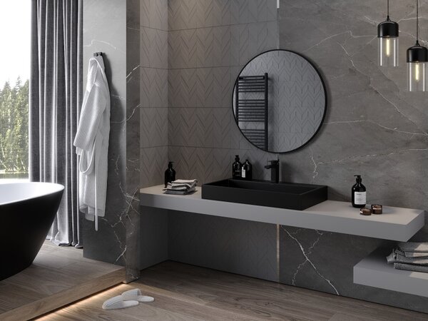 Mexen Loft specchio bagno rotondo 80 cm, cornice nera - 9850-080-080-000-70