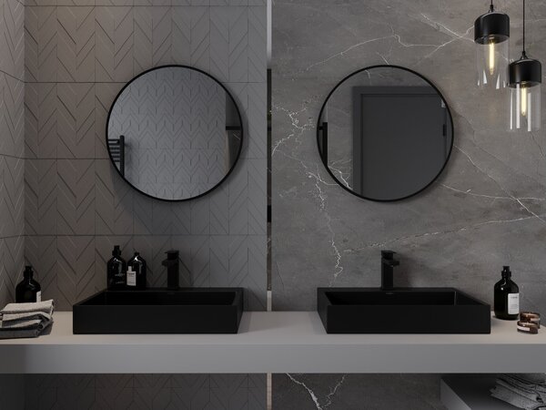 Mexen Loft specchio da bagno rotondo 60 cm, cornice nera - 9850-060-060-000-70