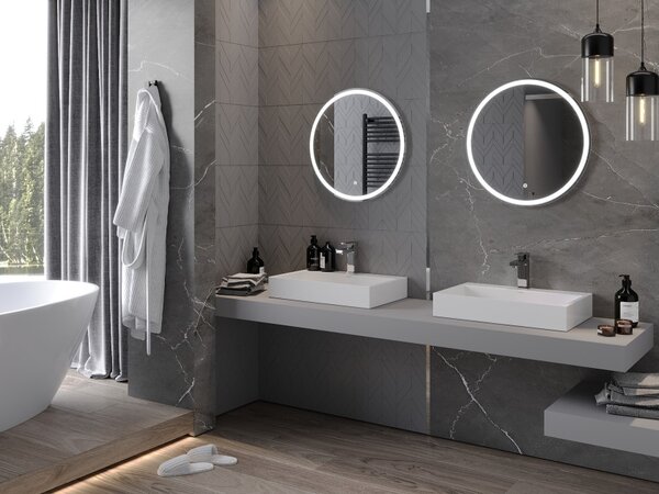 Mexen Gobi specchio da bagno illuminato, rotondo 60 cm, LED 6000K, anti-appannamento - 9801-060-060-611-00