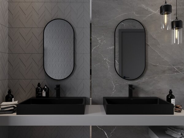 Mexen Loft specchio da bagno ovale 80 x 40 cm, cornice nera - 9851-080-040-000-70