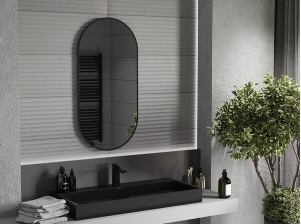 Mexen Loft specchio da bagno ovale 100 x 50 cm, cornice nera - 9851-100-050-000-70