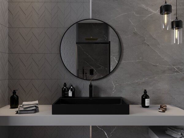 Mexen Loft specchio bagno rotondo 80 cm, cornice nera - 9850-080-080-000-70