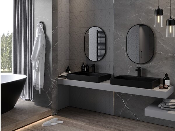 Mexen Loft specchio da bagno ovale 70 x 50 cm, cornice nera - 9851-070-050-000-70