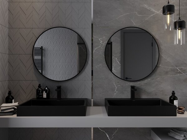 Mexen Loft specchio da bagno rotondo 70 cm, cornice nera - 9850-070-070-000-70