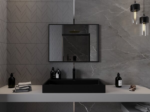 Mexen Loft specchio da bagno rettangolare 80 x 60 cm, cornice nera - 9852-080-060-000-70
