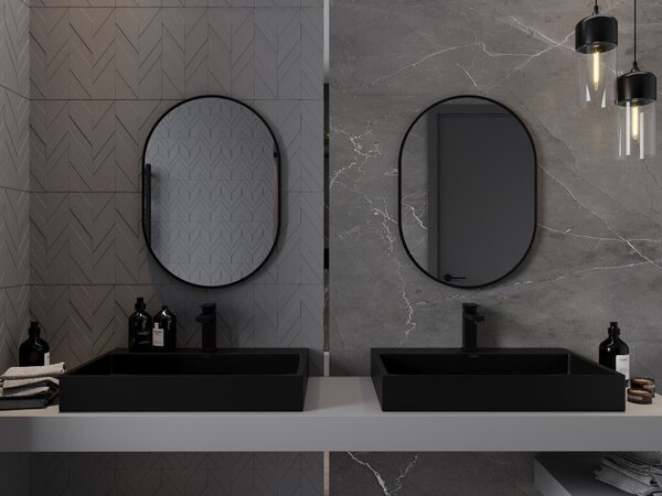 Mexen Loft specchio da bagno ovale 70 x 50 cm, cornice nera - 9851-070-050-000-70