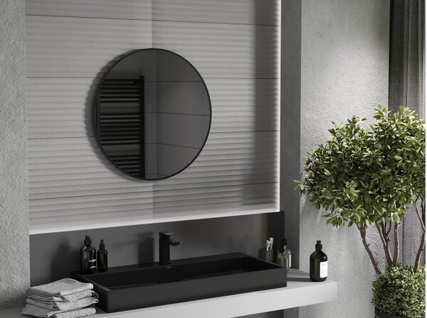 Mexen Loft specchio da bagno rotondo 70 cm, cornice nera - 9850-070-070-000-70