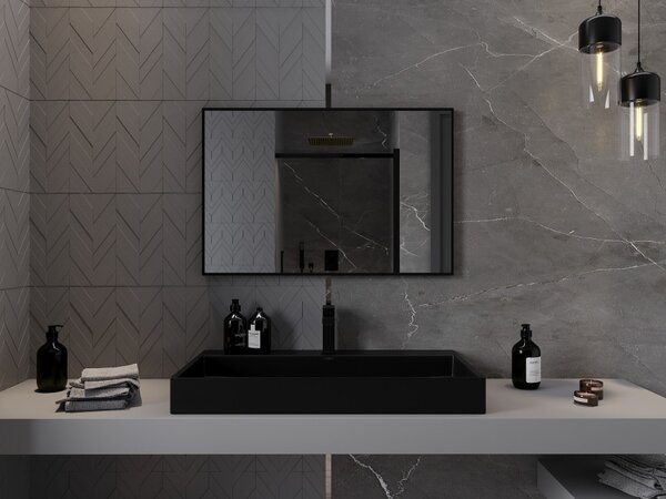 Mexen Loft specchio da bagno rettangolare 90 x 60 cm, cornice nera - 9852-090-060-000-70