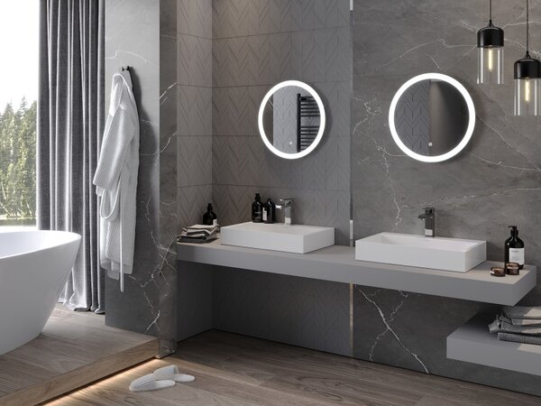 Mexen Oro specchio da bagno retroilluminato, rotondo 50 cm, LED 6000K, antiappannamento - 9824-050-050-611-00