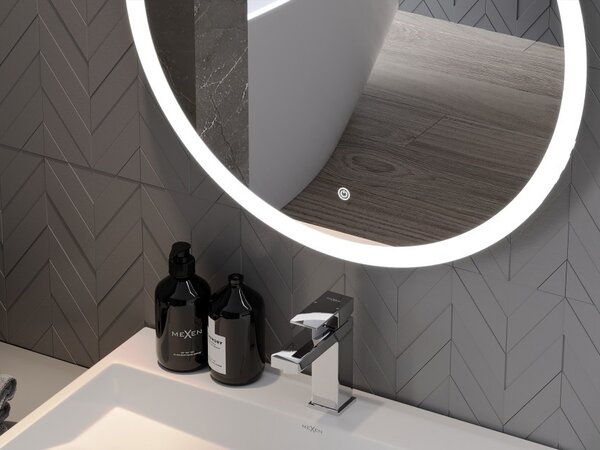 Mexen Oro specchio da bagno retroilluminato, rotondo 50 cm, LED 6000K, antiappannamento - 9824-050-050-611-00